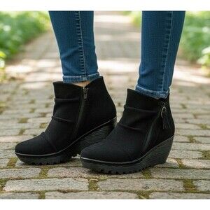 Skechers Parallel Triple Thread Black Suede Leather Ankle Boots Zipper US 10